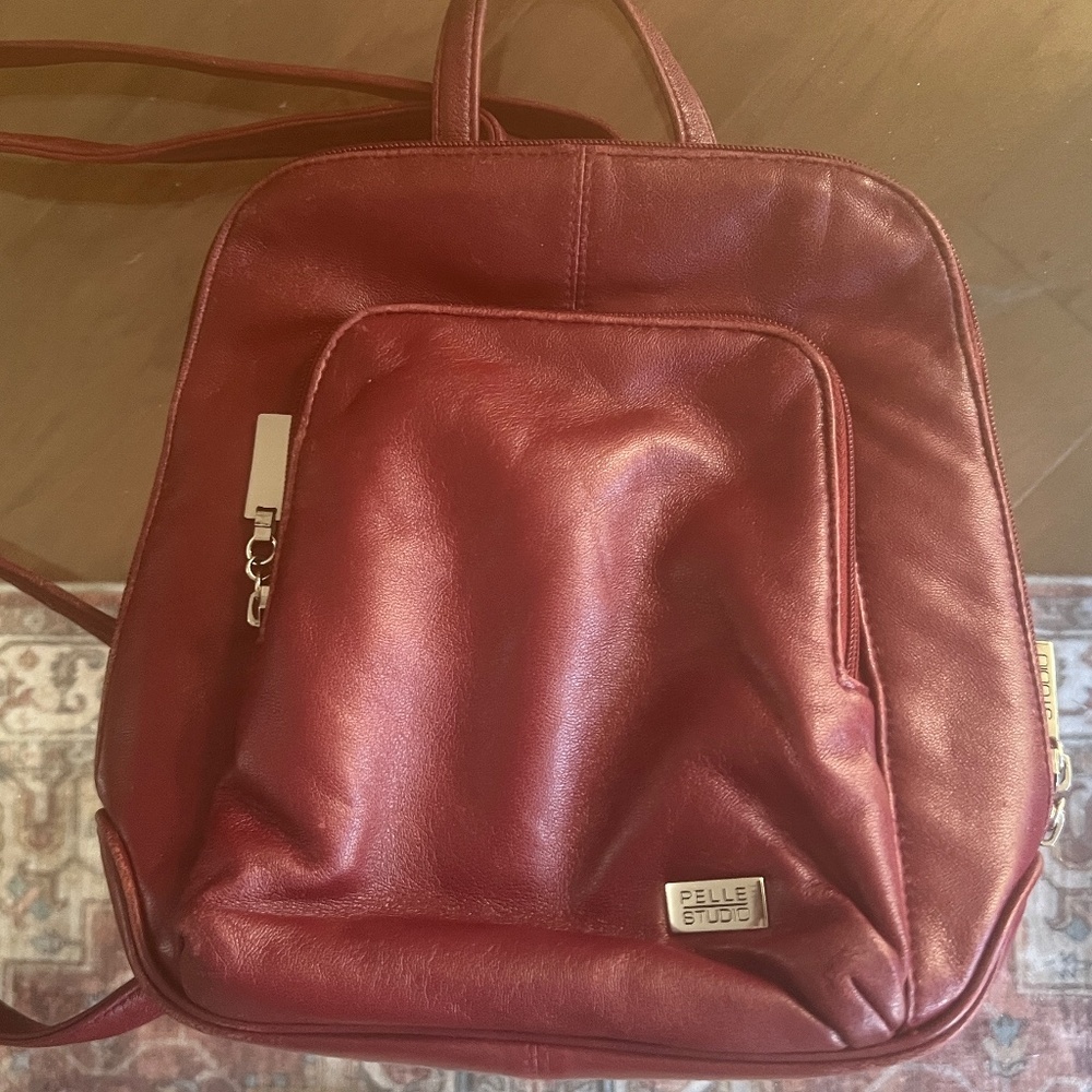 Pelle Studio Wilson's Leather Deep Red Backpack Adj. Straps Roomy Interior